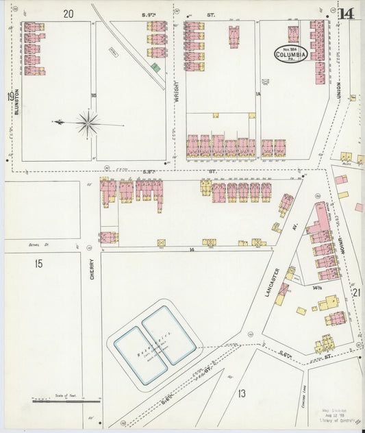 Sanborn Fire Insurance Map from Columbia, Lancaster County, Pennsylvania (1904), Sheet #0014 - Historic Sanborn Fire Insurance Map Print, vintage old map wall art, antique decor, genealogy gift, Pennsylvania Pennsylvania map
