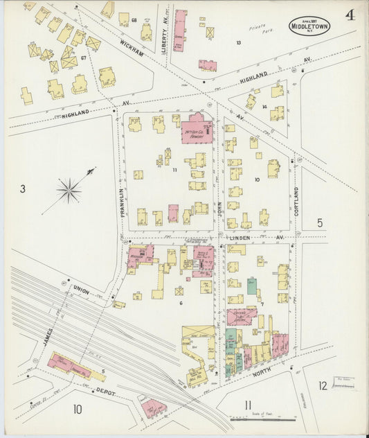 Sanborn Fire Insurance Map from Middletown, Orange County, New York (1897), Sheet #0004 - Historic Sanborn Fire Insurance Map Print, vintage old map wall art, antique decor, genealogy gift, New York New York map