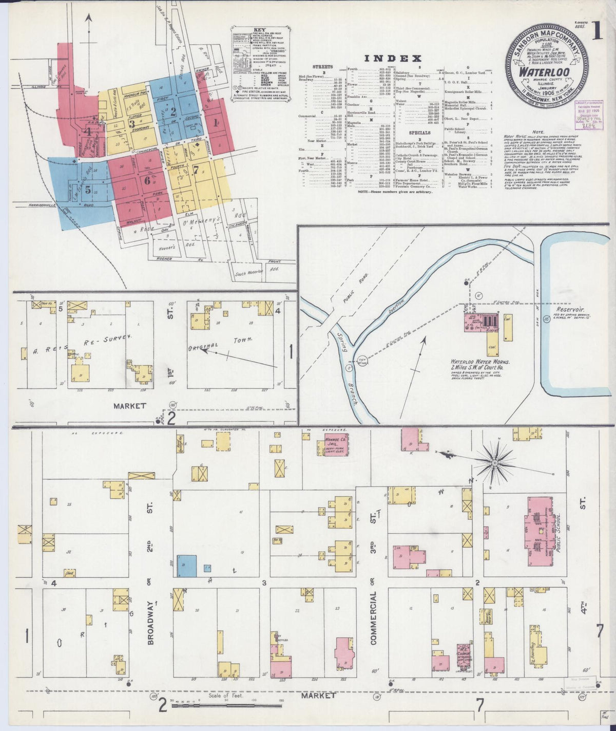 Sanborn Fire Insurance Map from Waterloo, Monroe County, Illinois (1906), Sheet #0001 - Complete Map Set gallery image, historic Sanborn map, vintage wall art, Illinois Illinois
