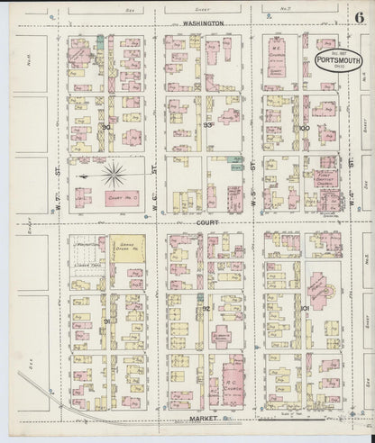 Sanborn Fire Insurance Map from Portsmouth, Scioto County, Ohio (1887), Sheet #0006 - Historic Sanborn Fire Insurance Map Print, vintage old map wall art, antique decor, genealogy gift, Ohio Ohio map