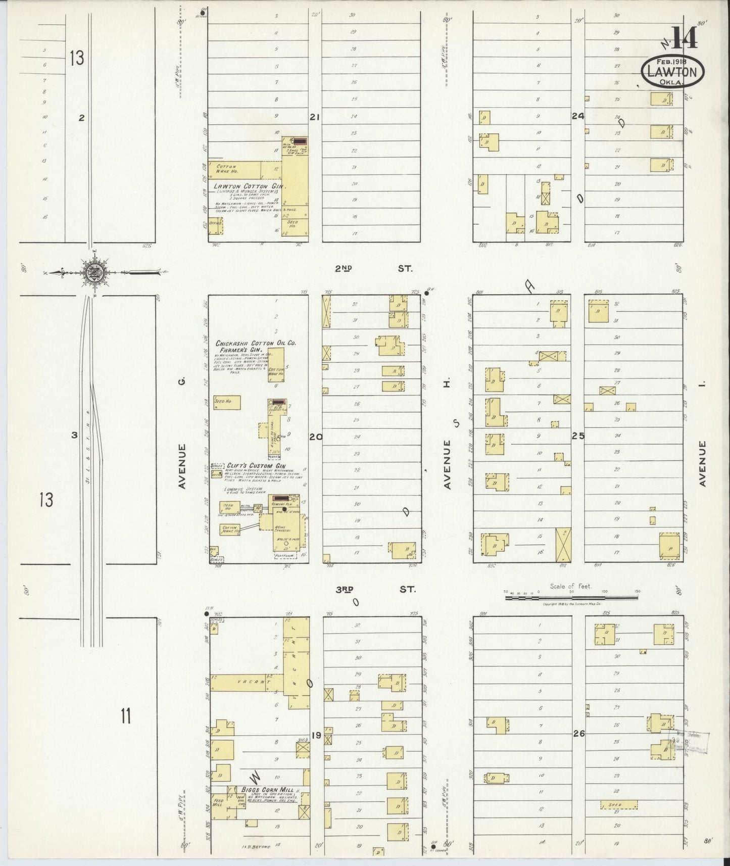 Sanborn Fire Insurance Map from Lawton, Comanche County, Oklahoma (1918), Sheet #0014 - Complete Map Set gallery image, historic Sanborn map, vintage wall art, Oklahoma Oklahoma