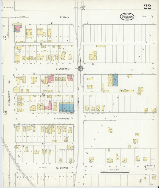 Sanborn Fire Insurance Map from Denison, Grayson County, Texas (1914), Sheet #0022 - Historic Sanborn Fire Insurance Map Print, vintage old map wall art, antique decor, genealogy gift, Texas Texas map
