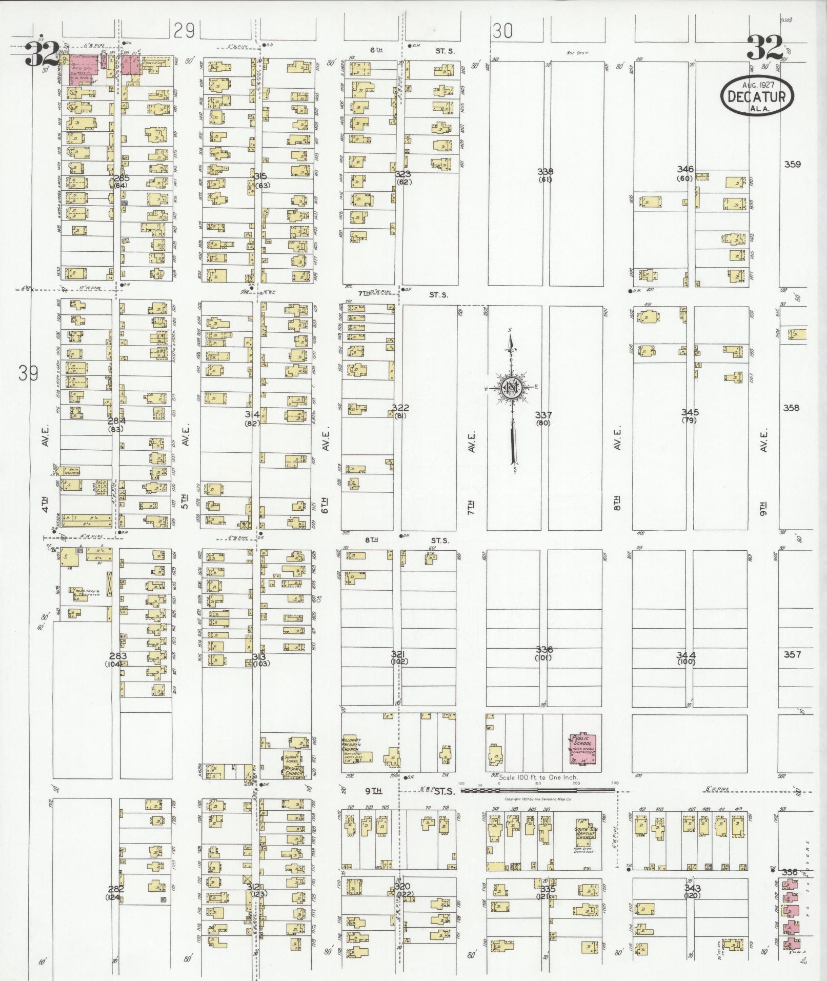 Sanborn Fire Insurance Map from Decatur, Morgan County, Alabama (1927), Sheet #0032 - Complete Map Set gallery image, historic Sanborn map, vintage wall art, Alabama Alabama