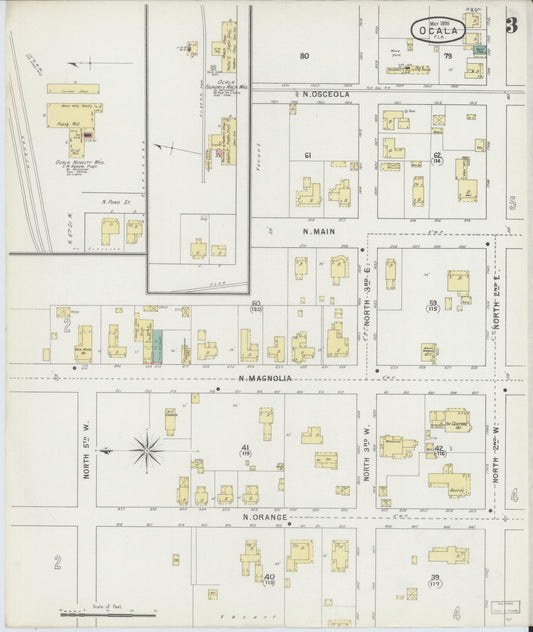 Sanborn Fire Insurance Map from Ocala, Marion County, Florida (1895), Sheet #0003 - Historic Sanborn Fire Insurance Map Print, vintage old map wall art, antique decor, genealogy gift, Florida Florida map