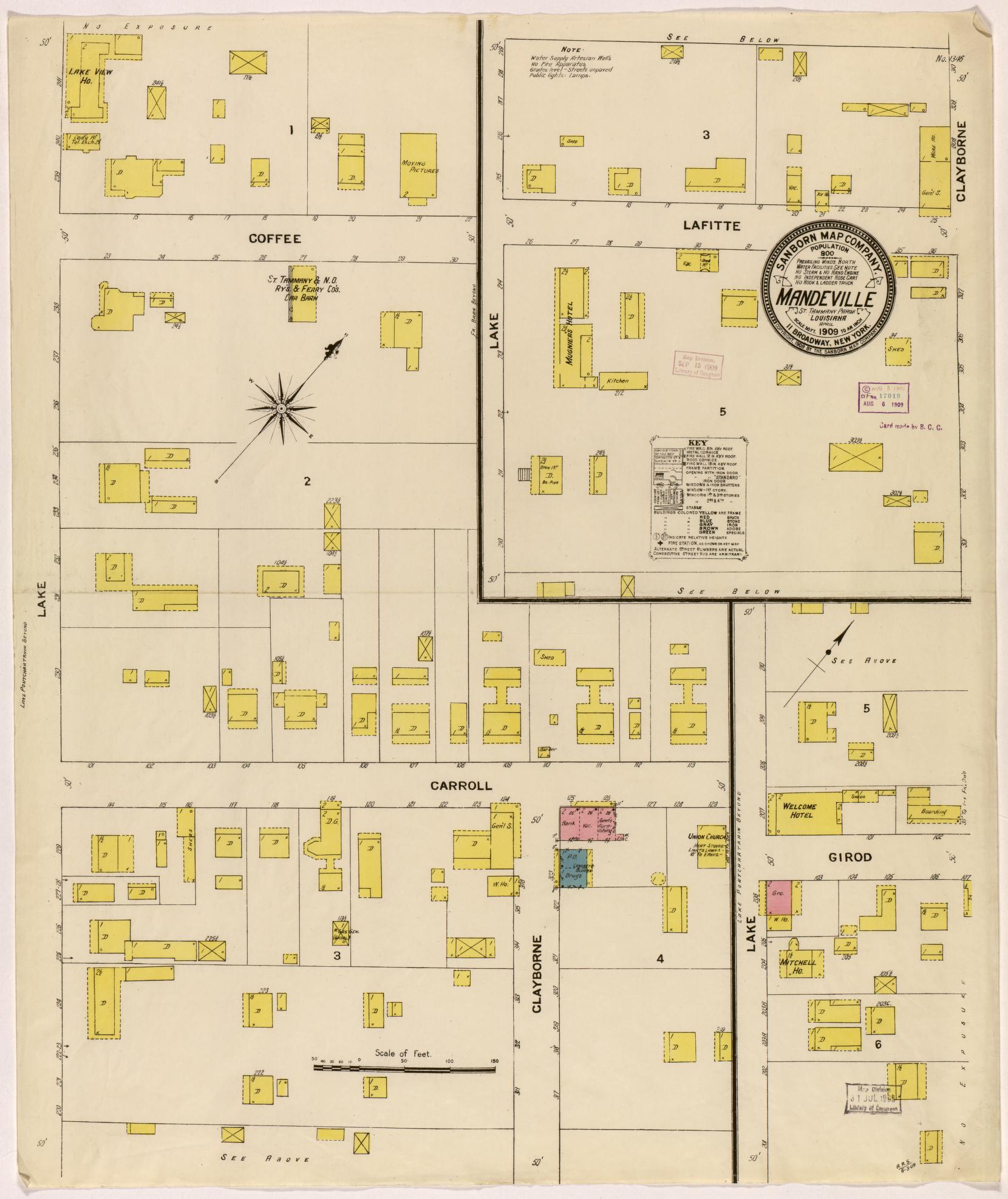 Sanborn Fire Insurance Map from Mandeville, Saint Tammany Parish, Louisiana. (1909) – Historic Sanborn Fire Insurance Map Print