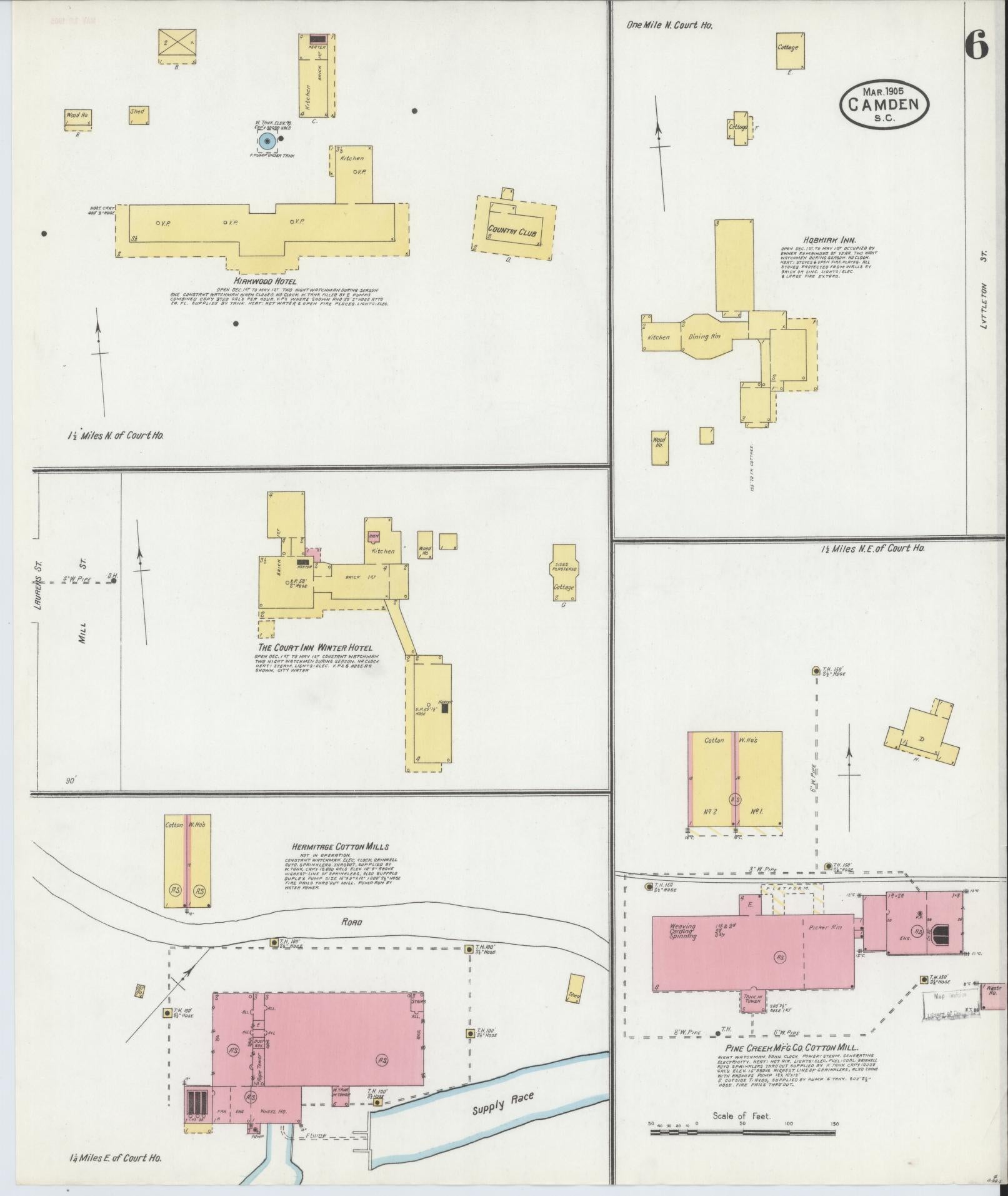 Sanborn Fire Insurance Map from Camden, Kershaw County, South Carolina (1905), Sheet #0006 - Historic Sanborn Fire Insurance Map Print, vintage old map wall art, antique decor, genealogy gift, South Carolina South Carolina map