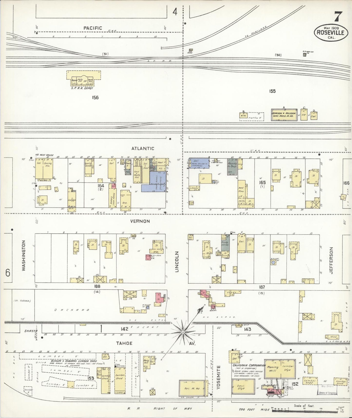 Sanborn Fire Insurance Map from Roseville, Placer County, California (1909), Sheet #0007 - Complete Map Set gallery image, historic Sanborn map, vintage wall art, California California