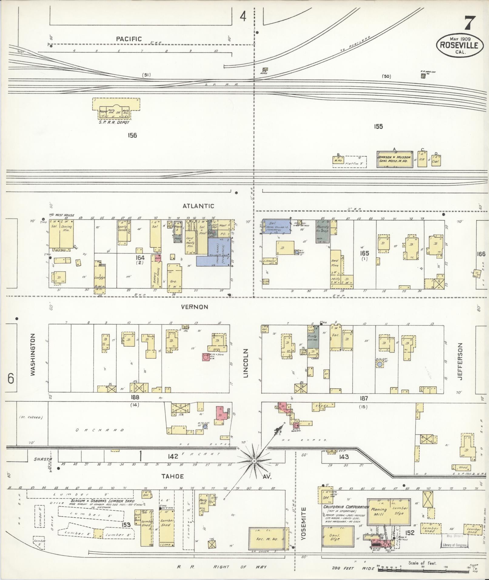 Sanborn Fire Insurance Map from Roseville, Placer County, California (1909), Sheet #0007 - Complete Map Set gallery image, historic Sanborn map, vintage wall art, California California