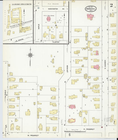 Sanborn Fire Insurance Map from Marshall, Calhoun County, Michigan (1911), Sheet #0002 - Historic Sanborn Fire Insurance Map Print, vintage old map wall art, antique decor, genealogy gift, Michigan Michigan map
