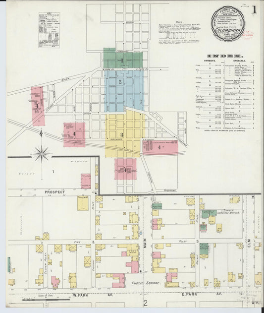 Sanborn Fire Insurance Map from Columbiana, Columbiana County, Ohio (1896), Sheet #0001 - Historic Sanborn Fire Insurance Map Print, vintage old map wall art, antique decor, genealogy gift, Ohio Ohio map