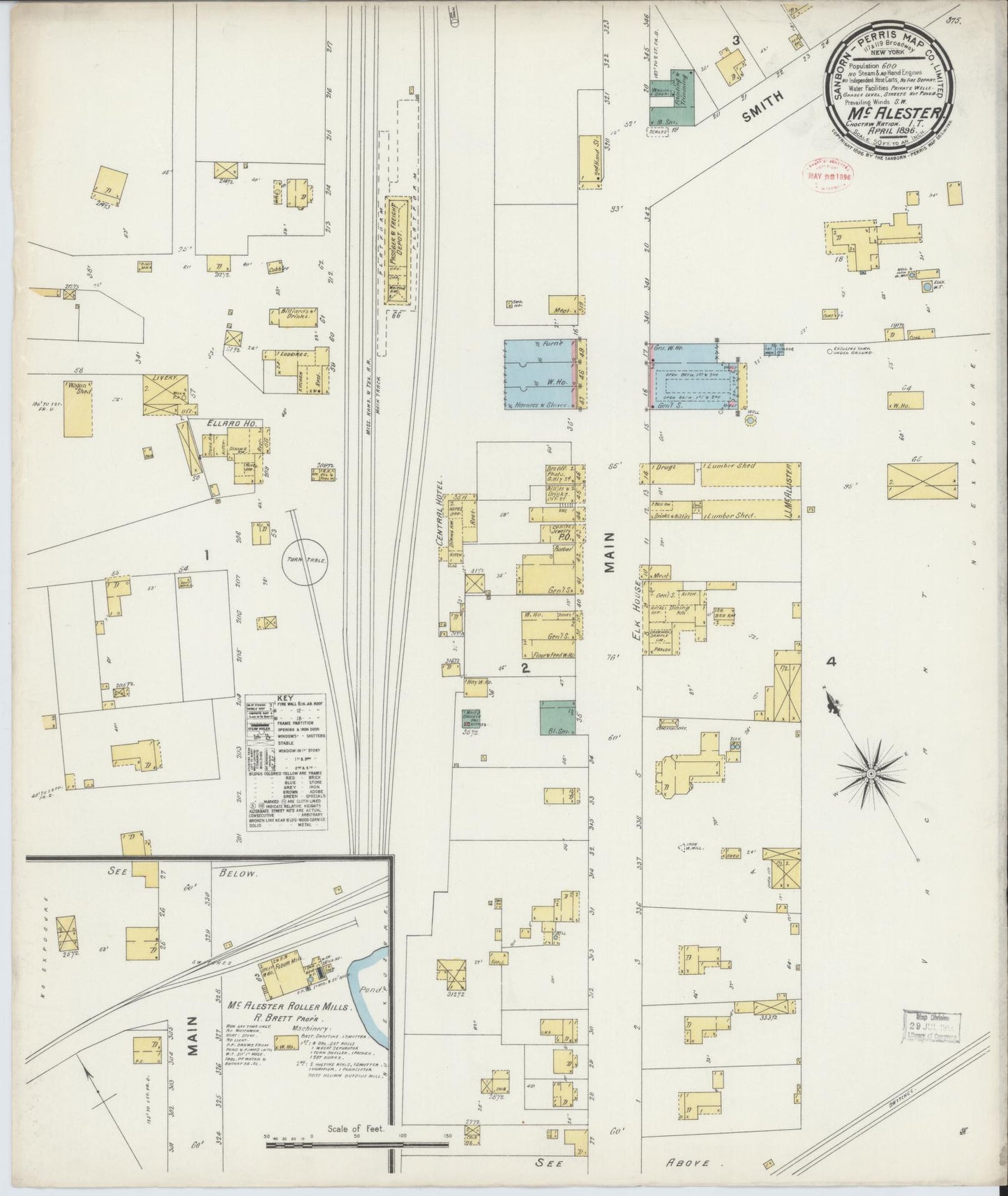 Sanborn Fire Insurance Map from McAlester, Pittsburg County, Oklahoma (1896), Sheet #0001 - Historic Sanborn Fire Insurance Map Print, vintage old map wall art, antique decor, genealogy gift, Oklahoma Oklahoma map