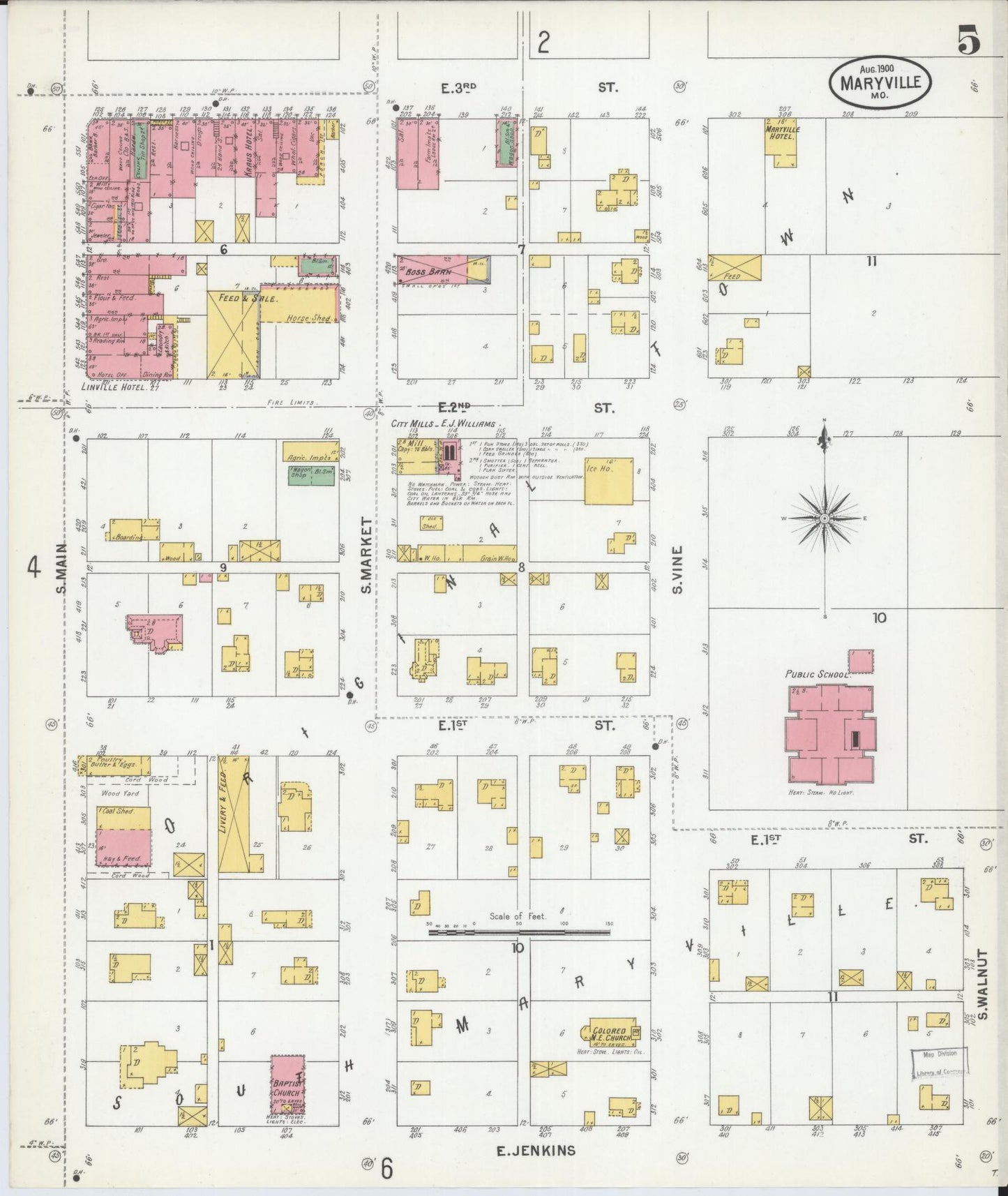 Sanborn Fire Insurance Map from Maryville, Nodaway County, Missouri (1900), Sheet #0005 - Historic Sanborn Fire Insurance Map Print, vintage old map wall art, antique decor, genealogy gift, Missouri Missouri map