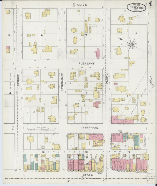 Sanborn Fire Insurance Map from Jerseyville, Jersey County, Illinois (1894), Sheet #0004 - Historic Sanborn Fire Insurance Map Print, vintage old map wall art, antique decor, genealogy gift, Illinois Illinois map
