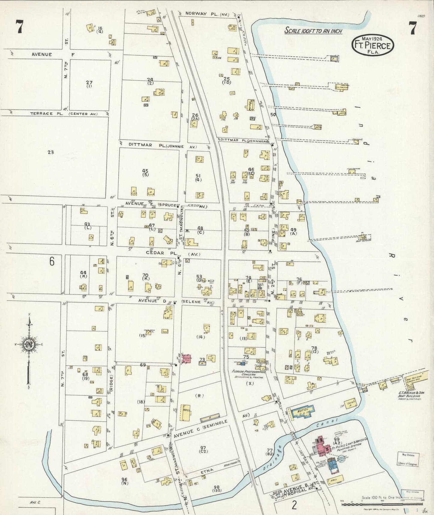 Sanborn Fire Insurance Map from Fort Pierce, St Lucie County, Florida (1924), Sheet #0007 - Complete Map Set gallery image, historic Sanborn map, vintage wall art, Florida Florida