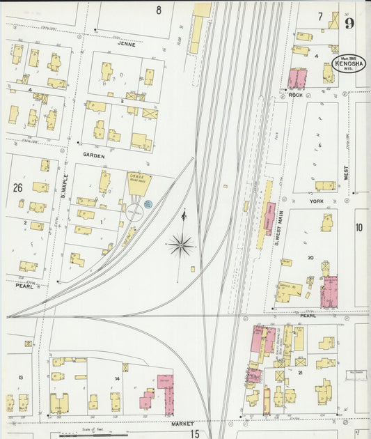 Sanborn Fire Insurance Map from Kenosha, Kenosha County, Wisconsin (1905), Sheet #0009 - Historic Sanborn Fire Insurance Map Print, vintage old map wall art, antique decor, genealogy gift, Wisconsin Wisconsin map