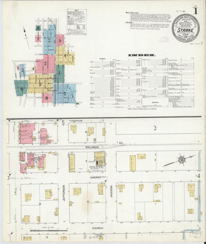 Sanborn Fire Insurance Map from Starke, Bradford County, Florida (1912), Sheet #0001 - Historic Sanborn Fire Insurance Map Print, vintage old map wall art, antique decor, genealogy gift, Florida Florida map