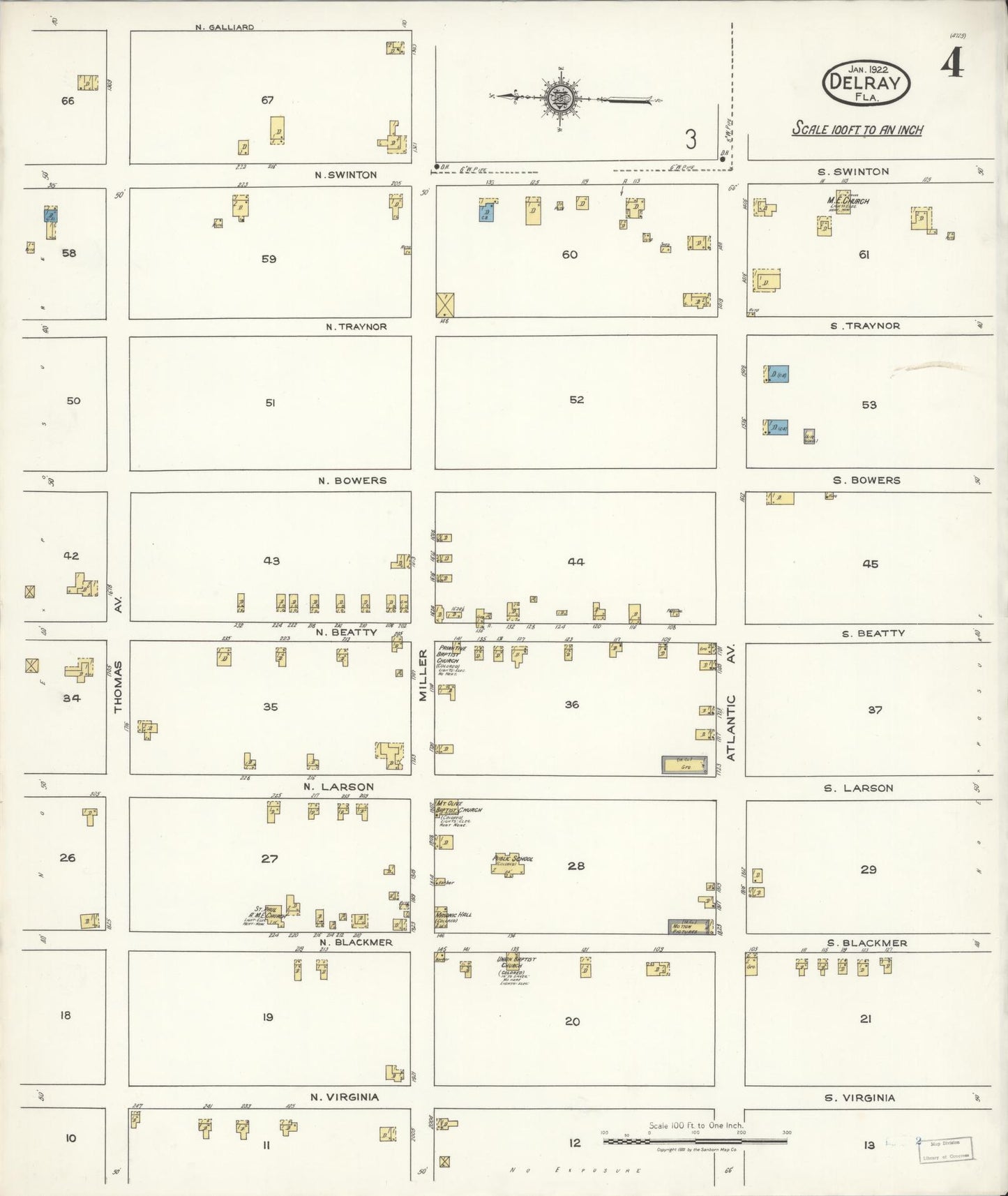 Sanborn Fire Insurance Map from Delray, Palm Beach County, Florida (1922), Sheet #0004 - Historic Sanborn Fire Insurance Map Print, vintage old map wall art, antique decor, genealogy gift, Florida Florida map