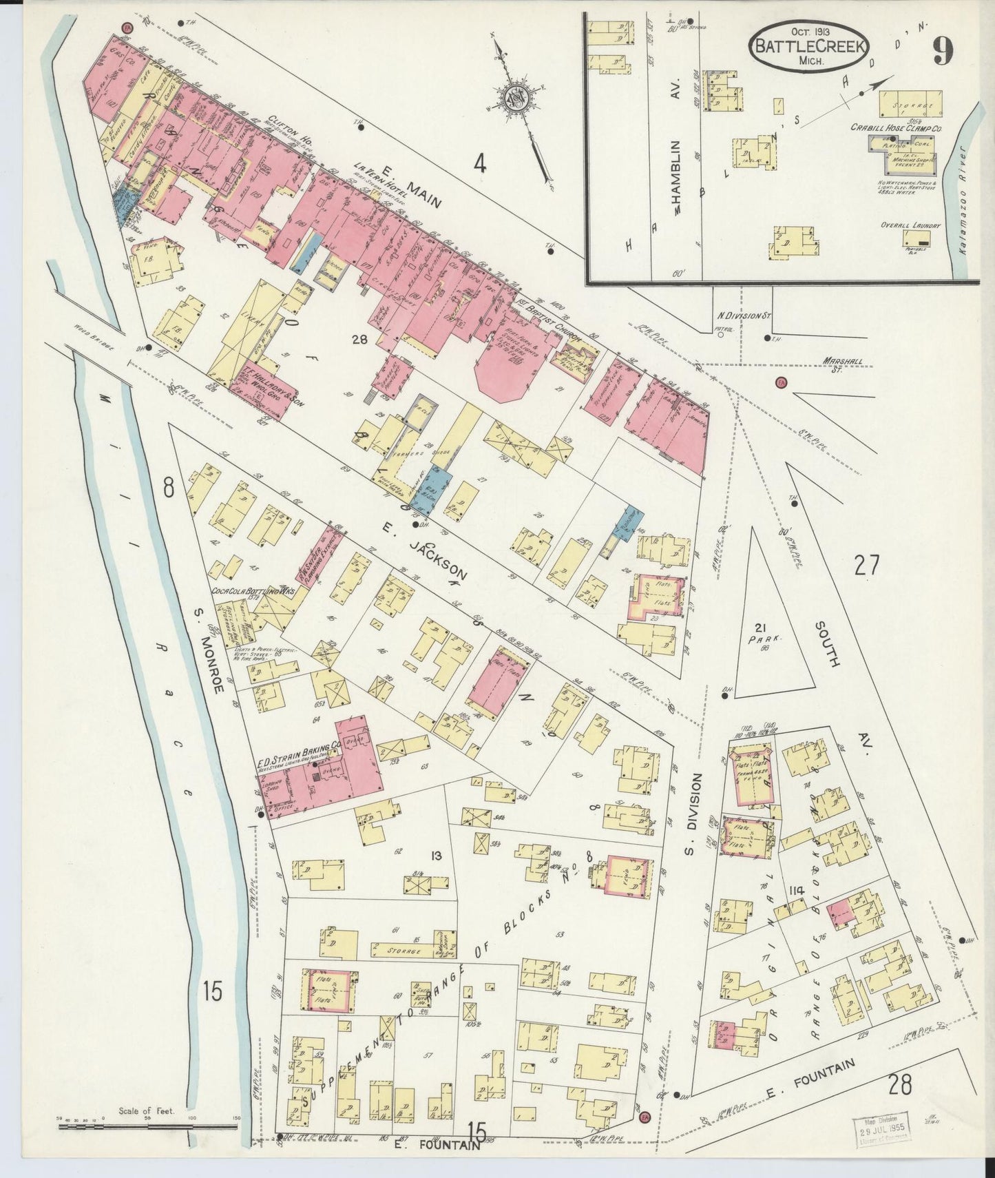 Sanborn Fire Insurance Map from Battle Creek, Calhoun County, Michigan (1913), Sheet #0009 - Complete Map Set gallery image, historic Sanborn map, vintage wall art, Michigan Michigan