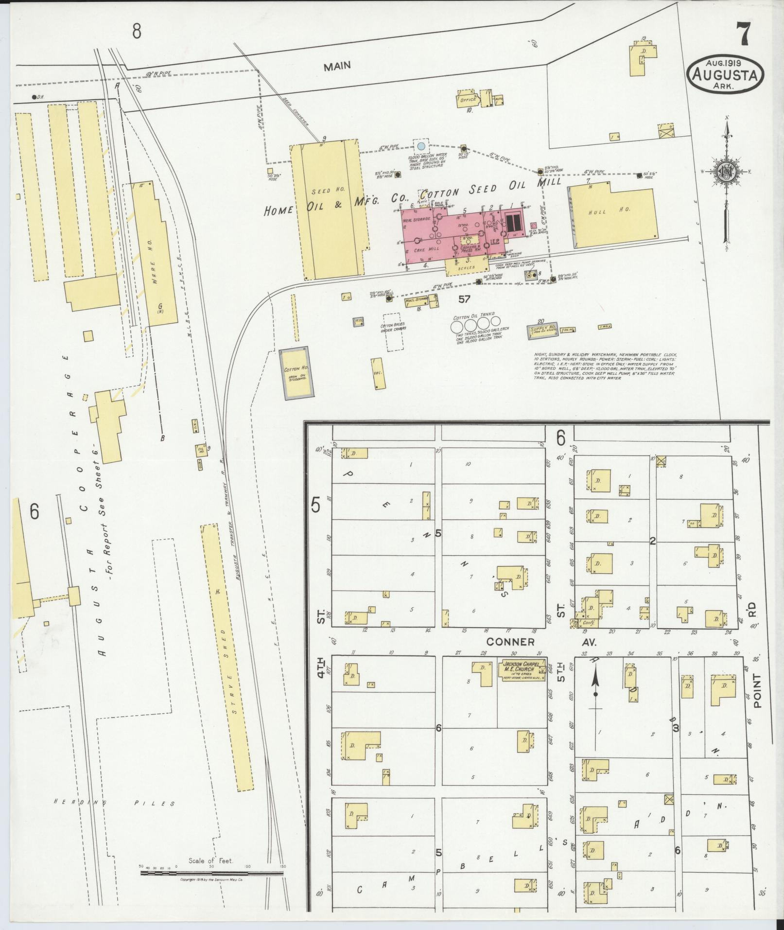 Sanborn Fire Insurance Map from Augusta, Woodruff County, Arkansas (1919), Sheet #0007 - Complete Map Set gallery image, historic Sanborn map, vintage wall art, Arkansas Arkansas