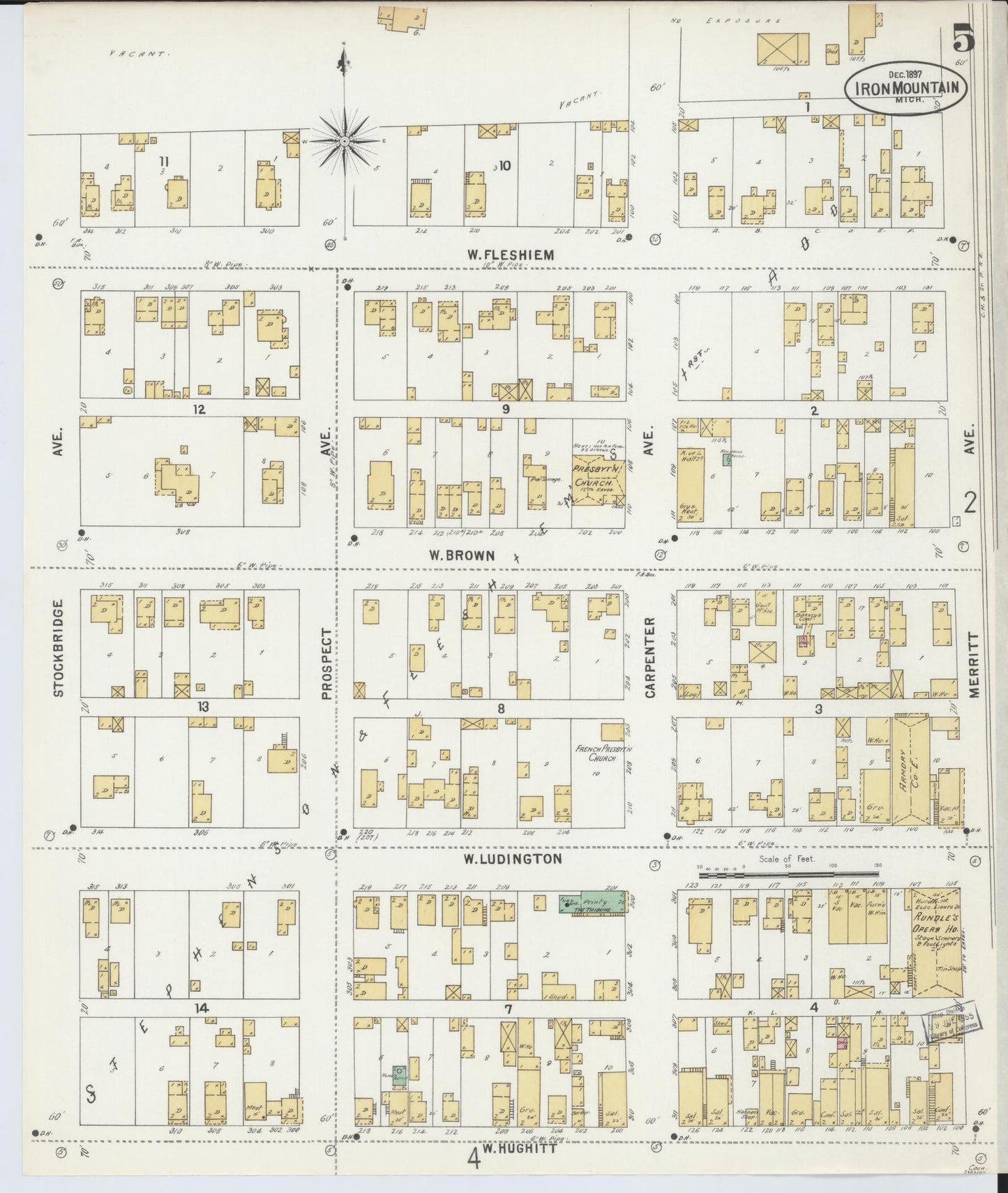 Sanborn Fire Insurance Map from Iron Mountain, Dickinson County, Michigan (1897), Sheet #0005 - Complete Map Set gallery image, historic Sanborn map, vintage wall art, Michigan Michigan