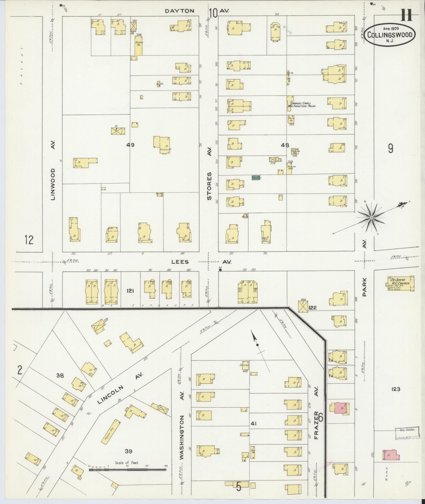Sanborn Fire Insurance Map from Collingswood, Camden County, New Jersey (1909), Sheet #0011 - Complete Map Set gallery image, historic Sanborn map, vintage wall art, New Jersey New Jersey