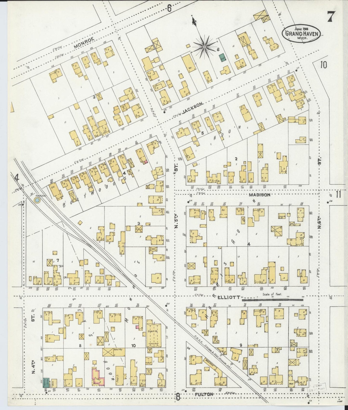 Sanborn Fire Insurance Map from Grand Haven, Ottawa County, Michigan (1906), Sheet #0007 - Complete Map Set gallery image, historic Sanborn map, vintage wall art, Michigan Michigan