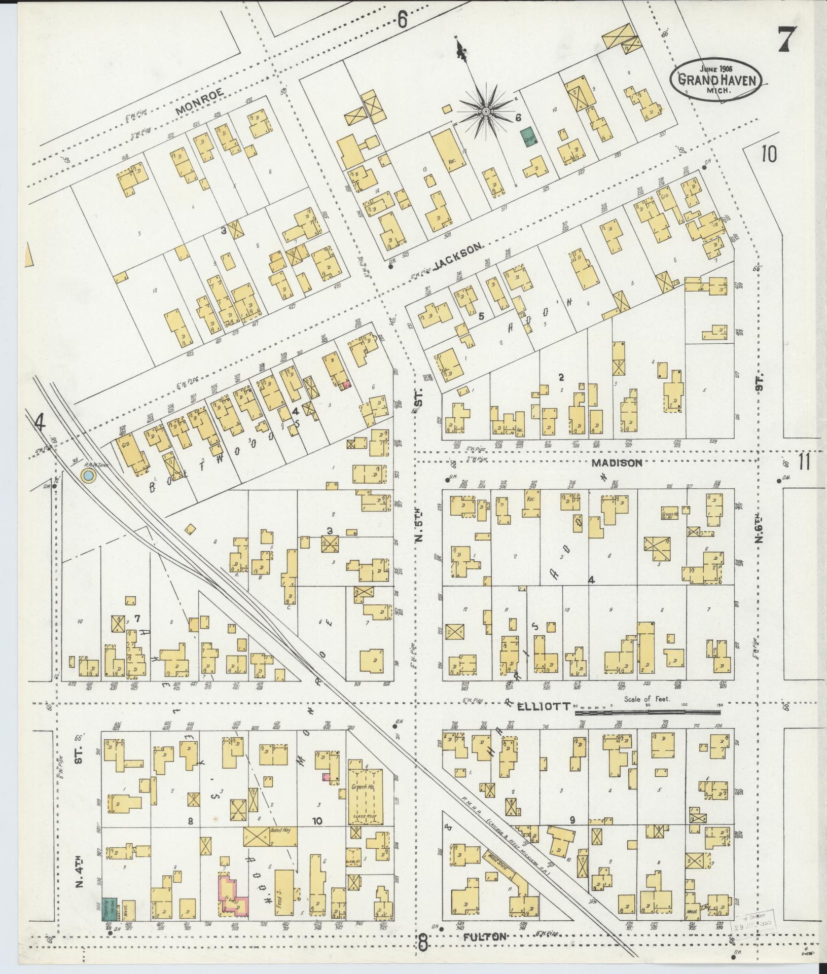 Sanborn Fire Insurance Map from Grand Haven, Ottawa County, Michigan (1906), Sheet #0007 - Complete Map Set gallery image, historic Sanborn map, vintage wall art, Michigan Michigan