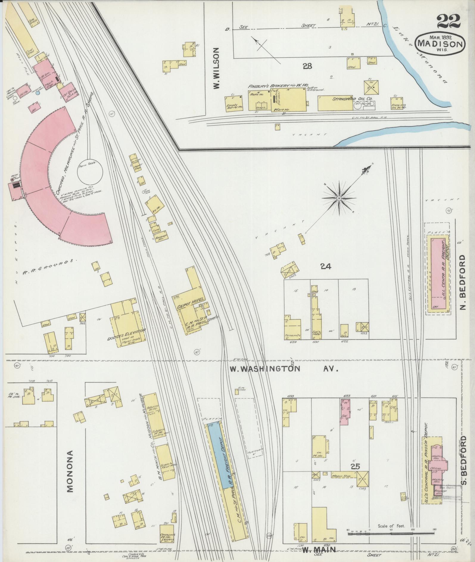 Sanborn Fire Insurance Map from Madison, Dane County, Wisconsin (1892), Sheet #0022 - Complete Map Set gallery image, historic Sanborn map, vintage wall art, Wisconsin Wisconsin