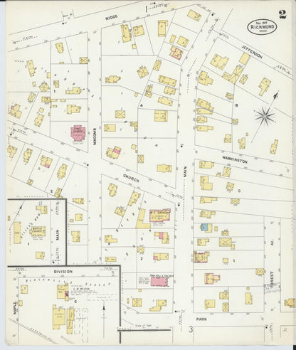 Sanborn Fire Insurance Map from Richmond, Macomb County, Michigan (1907), Sheet #0002 - Historic Sanborn Fire Insurance Map Print, vintage old map wall art, antique decor, genealogy gift, Michigan Michigan map