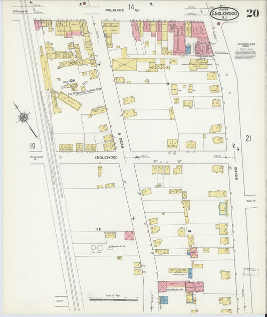 Sanborn Fire Insurance Map from Englewood, Bergen County, New Jersey (1915), Sheet #0020 - Historic Sanborn Fire Insurance Map Print, vintage old map wall art, antique decor, genealogy gift, New Jersey New Jersey map