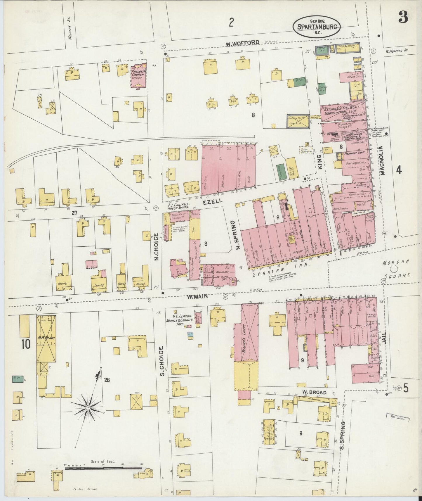 Sanborn Fire Insurance Map from Spartanburg, Spartanburg County, South Carolina (1902), Sheet #0003 - Historic Sanborn Fire Insurance Map Print, vintage old map wall art, antique decor, genealogy gift, South Carolina South Carolina map