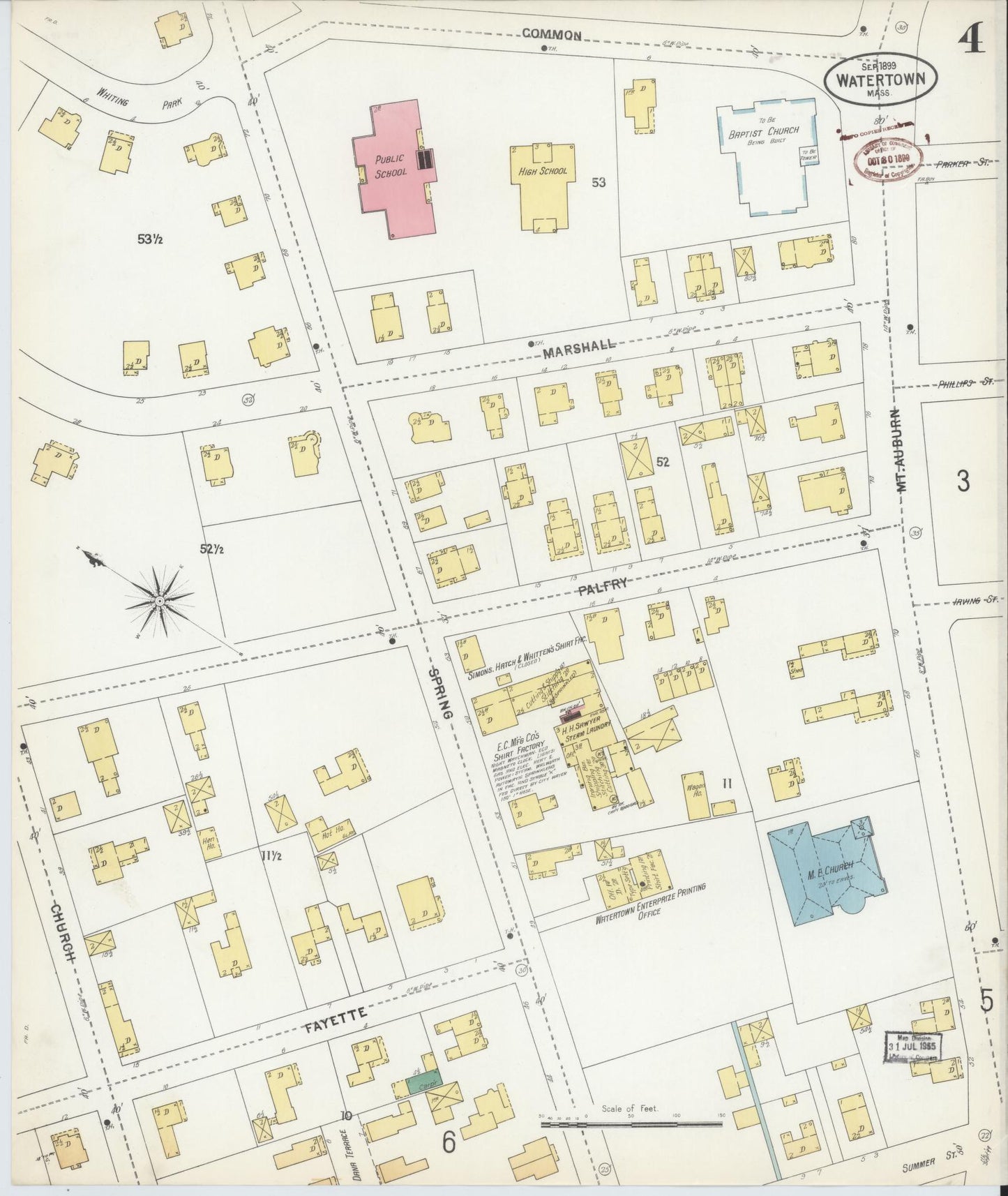 Sanborn Fire Insurance Map from Watertown, Middlesex County, Massachusetts (1899), Sheet #0004 - Complete Map Set gallery image, historic Sanborn map, vintage wall art, Massachusetts Massachusetts