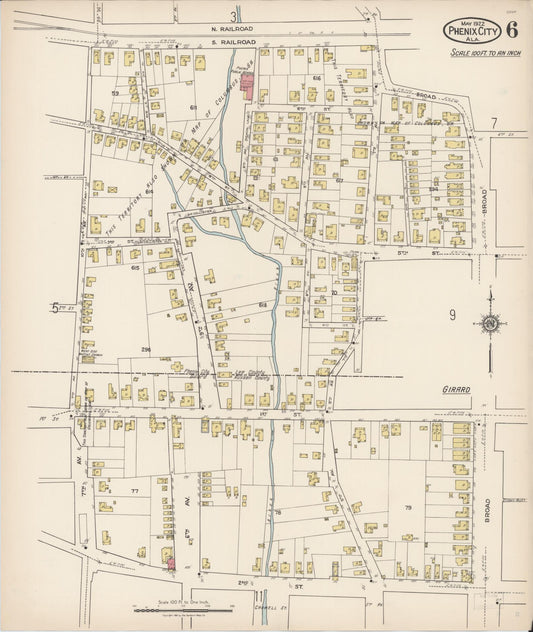 Sanborn Fire Insurance Map from Phenix City, Lee And Russell Counties, Alabama (1922), Sheet #0006 - Historic Sanborn Fire Insurance Map Print, vintage old map wall art, antique decor, genealogy gift, Alabama Alabama map