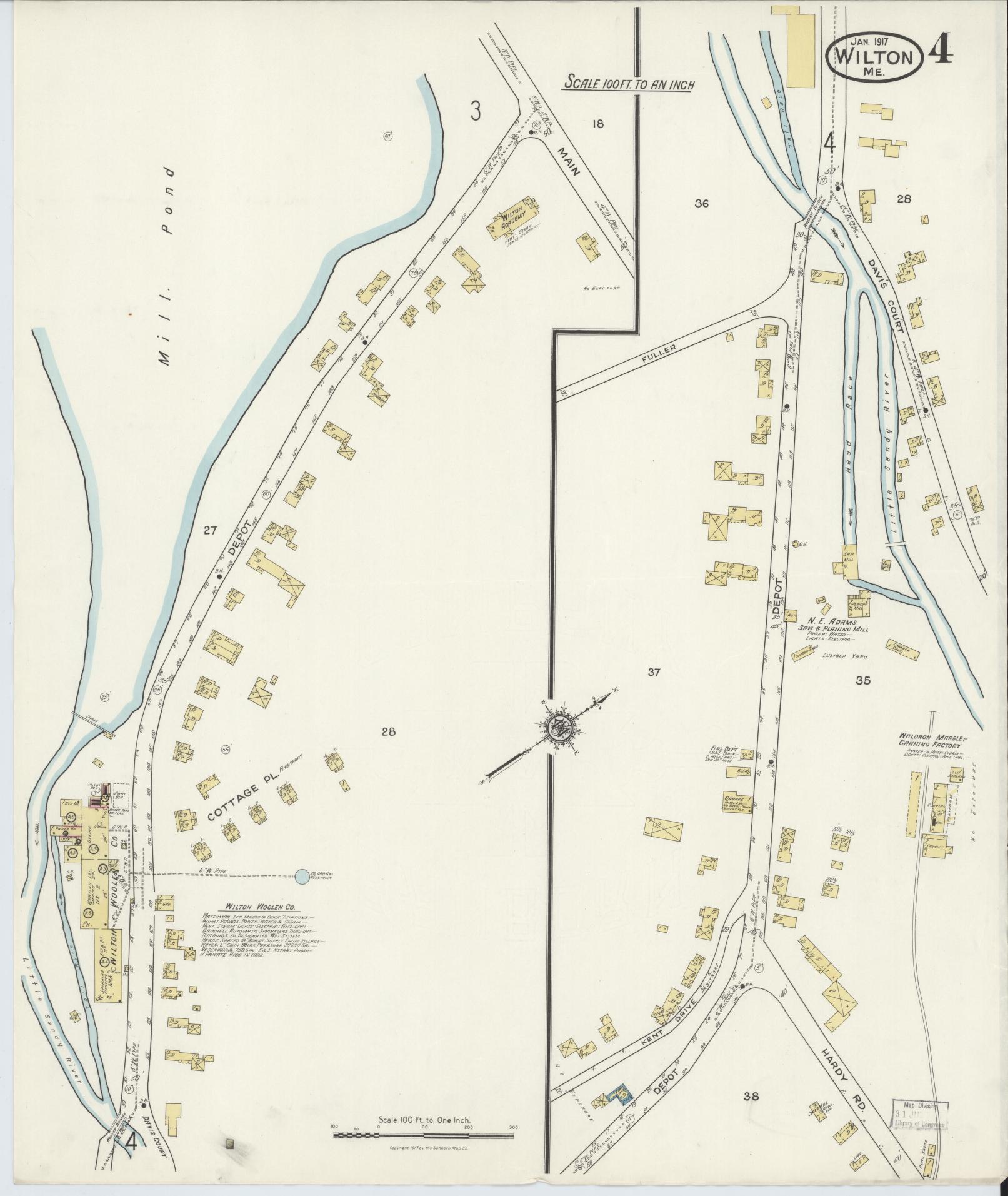 Sanborn Fire Insurance Map from Wilton, Franklin County, Maine (1917), Sheet #0004 - Complete Map Set gallery image, historic Sanborn map, vintage wall art, Maine Maine