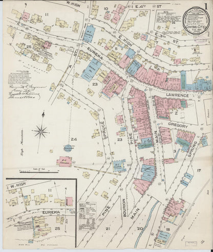 Sanborn Fire Insurance Map from Central City, Gilpin County, Colorado (1886), Sheet #0001 - Complete Map Set gallery image, historic Sanborn map, vintage wall art, Colorado Colorado