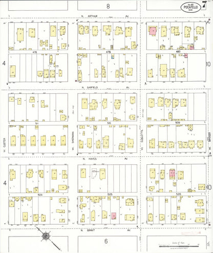Sanborn Fire Insurance Map from Pocatello, Bannock County, Idaho (1921), Sheet #0007 - Complete Map Set gallery image, historic Sanborn map, vintage wall art, Idaho Idaho