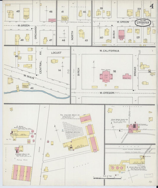 Sanborn Fire Insurance Map from Urbana, Champaign County, Illinois (1892), Sheet #0004 - Historic Sanborn Fire Insurance Map Print, vintage old map wall art, antique decor, genealogy gift, Illinois Illinois map