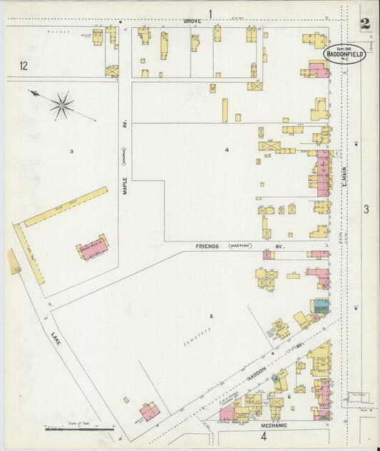 Sanborn Fire Insurance Map from Haddonfield, Camden County, New Jersey (1902), Sheet #0002 - Historic Sanborn Fire Insurance Map Print, vintage old map wall art, antique decor, genealogy gift, New Jersey New Jersey map