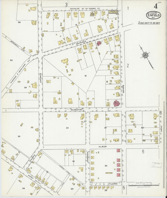 Sanborn Fire Insurance Map from Enfield, Halifax County, North Carolina (1921), Sheet #0004 - Historic Sanborn Fire Insurance Map Print, vintage old map wall art, antique decor, genealogy gift, North Carolina North Carolina map