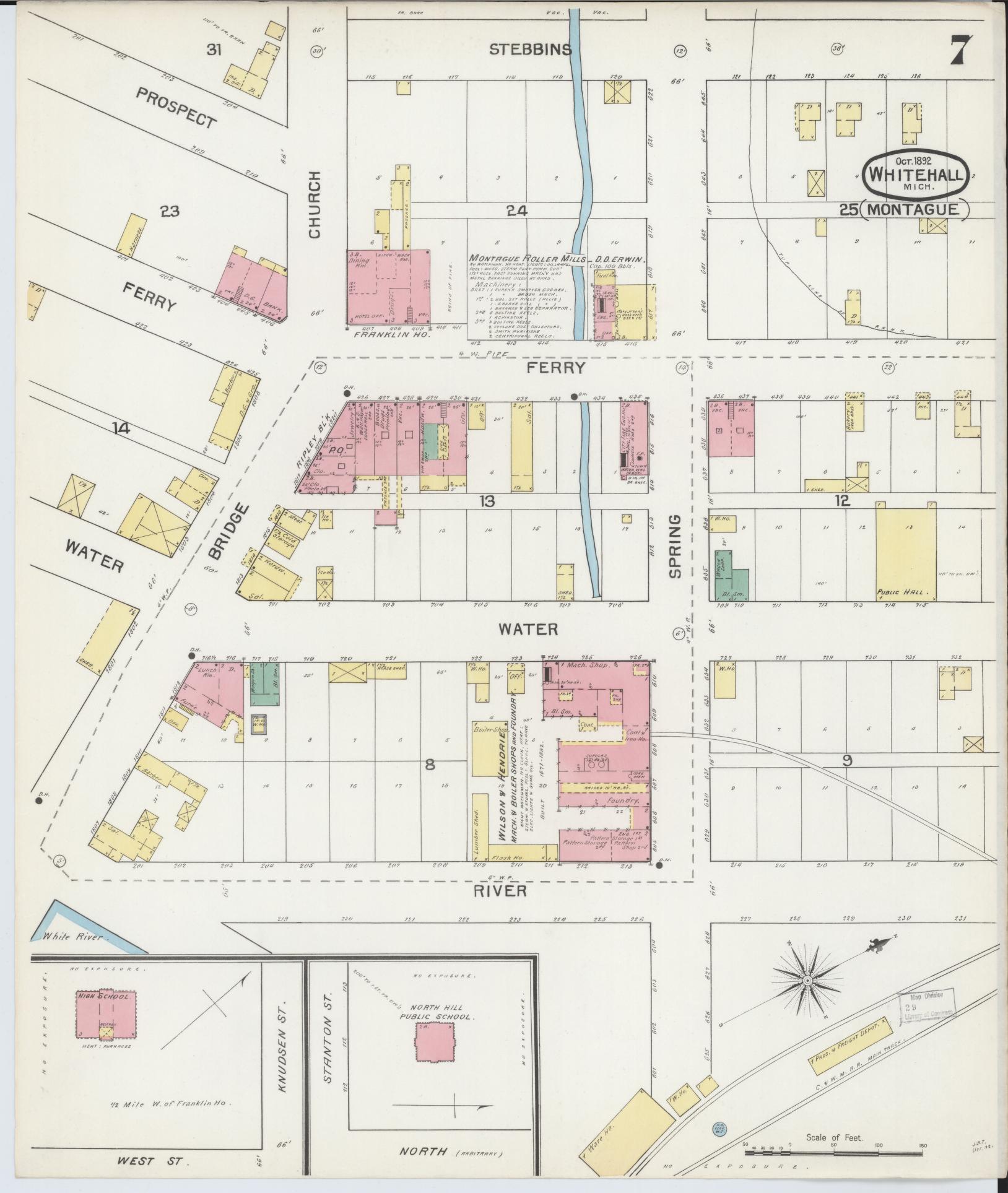Sanborn Fire Insurance Map from Whitehall, Muskegon County, Michigan (1892), Sheet #0007 - Historic Sanborn Fire Insurance Map Print, vintage old map wall art, antique decor, genealogy gift, Michigan Michigan map