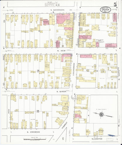Sanborn Fire Insurance Map from Dover, Kent County, Delaware (1919), Sheet #0005 - Complete Map Set gallery image, historic Sanborn map, vintage wall art, Delaware Delaware