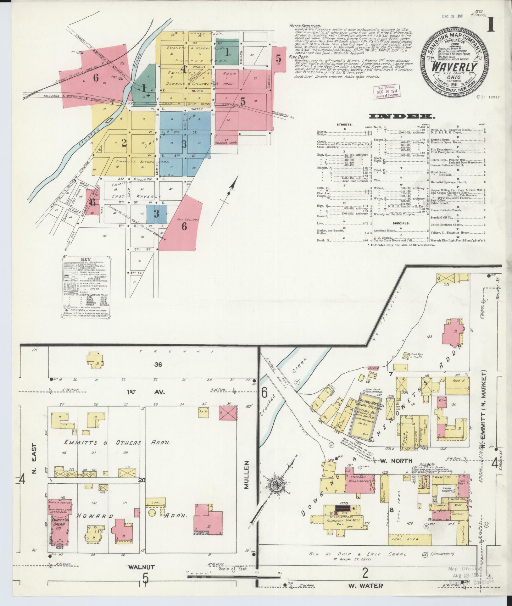 Sanborn Fire Insurance Map from Waverly, Pike County, Ohio (1911), Sheet #0001 - Complete Map Set gallery image, historic Sanborn map, vintage wall art, Ohio Ohio