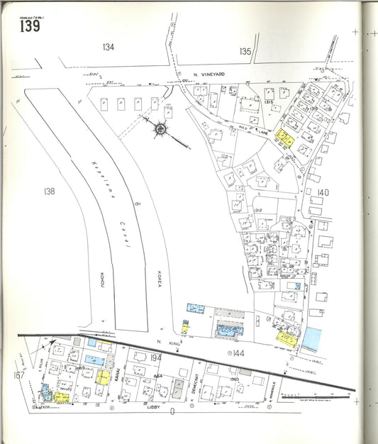 Sanborn Fire Insurance Map from Honolulu, Oahu County, Hawaii (1955), Sheet #0139 - Historic Sanborn Fire Insurance Map Print, vintage old map wall art