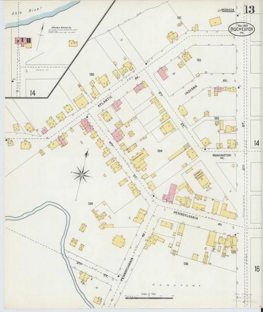 Sanborn Fire Insurance Map from Rochester, Beaver County, Pennsylvania (1903), Sheet #0013 - Historic Sanborn Fire Insurance Map Print, vintage old map wall art, antique decor, genealogy gift, Pennsylvania Pennsylvania map