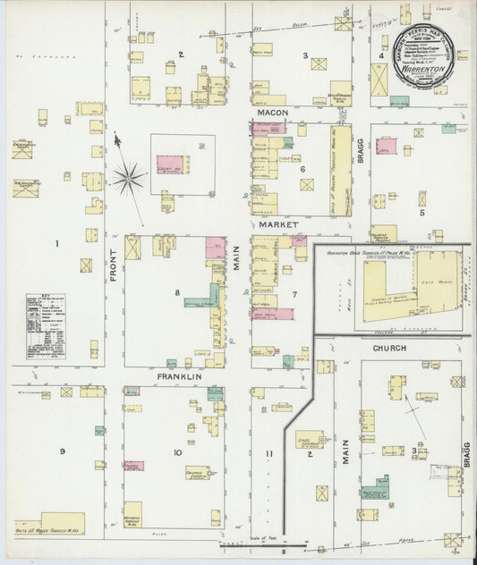 Sanborn Fire Insurance Map from Warrenton, Warren County, North Carolina (1891), Sheet #0001 - Historic Sanborn Fire Insurance Map Print, vintage old map wall art, antique decor, genealogy gift, North Carolina North Carolina map