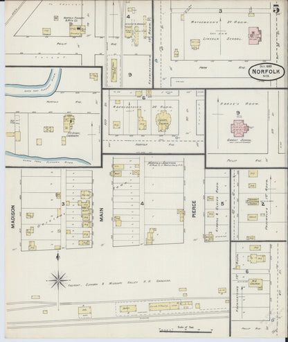 Sanborn Fire Insurance Map from Norfolk, Madison County, Nebraska (1889), Sheet #0005 - Complete Map Set gallery image, historic Sanborn map, vintage wall art, Nebraska Nebraska