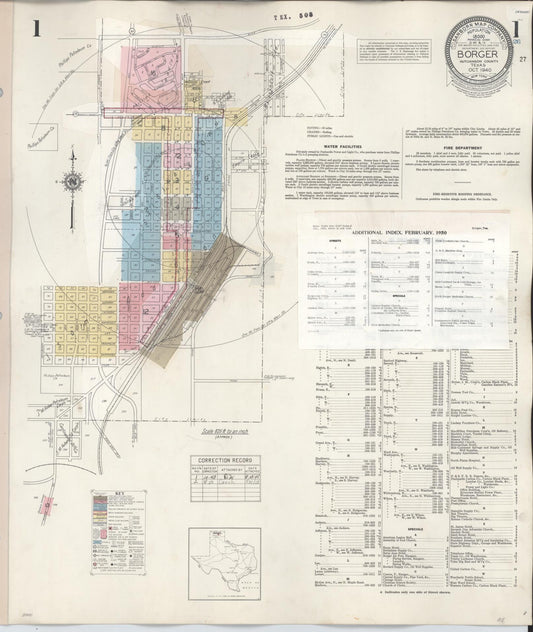 Sanborn Fire Insurance Map from Borger, Hutchinson County, Texas (1950), Sheet #0001 - Complete Map Set gallery image, historic Sanborn map, vintage wall art, Texas Texas