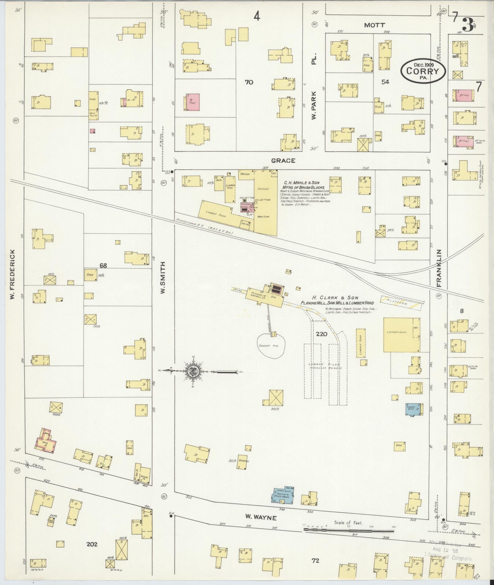 Sanborn Fire Insurance Map from Corry, Erie County, Pennsylvania (1909), Sheet #0003 - Historic Sanborn Fire Insurance Map Print, vintage old map wall art, antique decor, genealogy gift, Pennsylvania Pennsylvania map