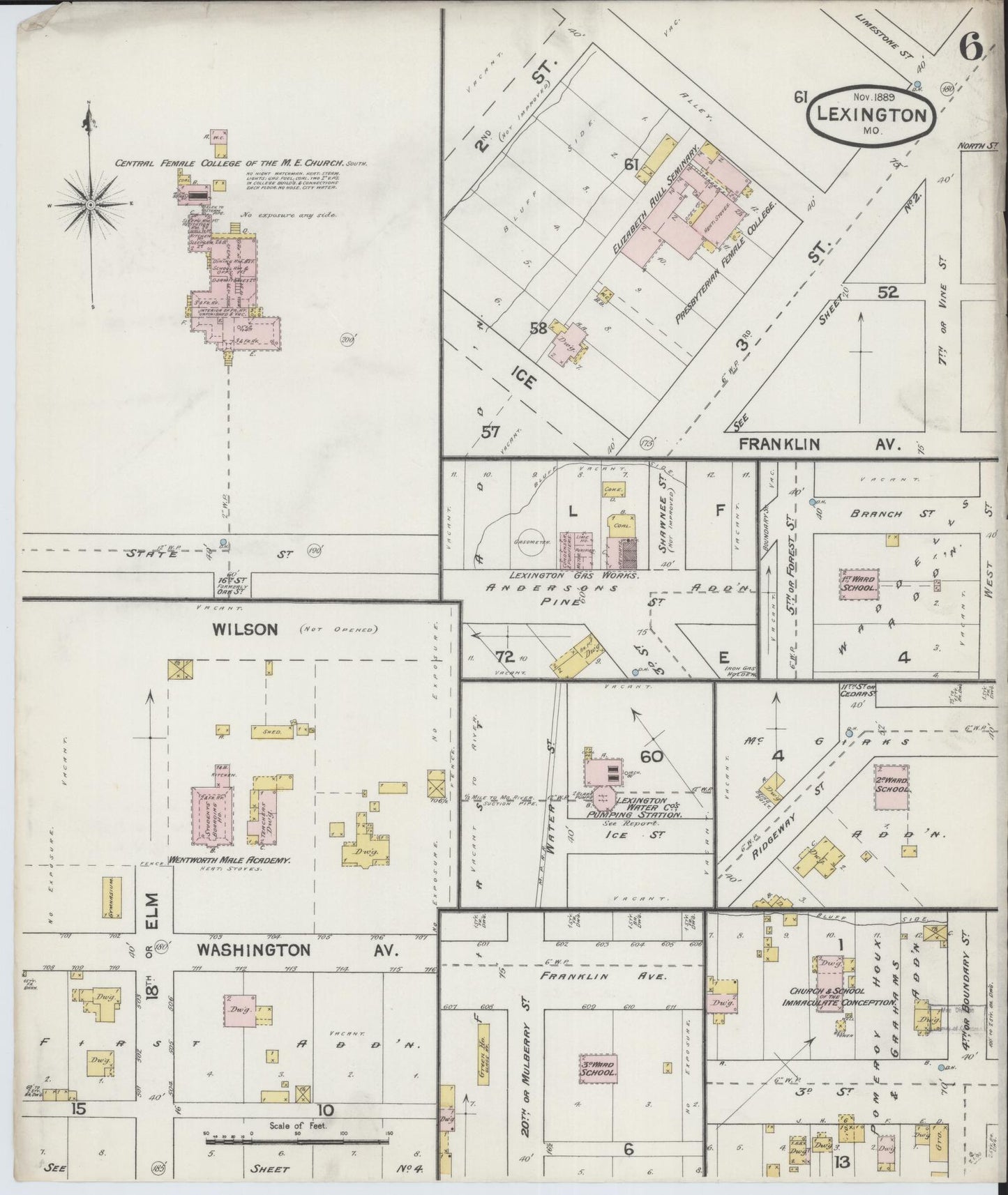 Sanborn Fire Insurance Map from Lexington, Lafayette County, Missouri (1889), Sheet #0006 - Complete Map Set gallery image, historic Sanborn map, vintage wall art, Missouri Missouri