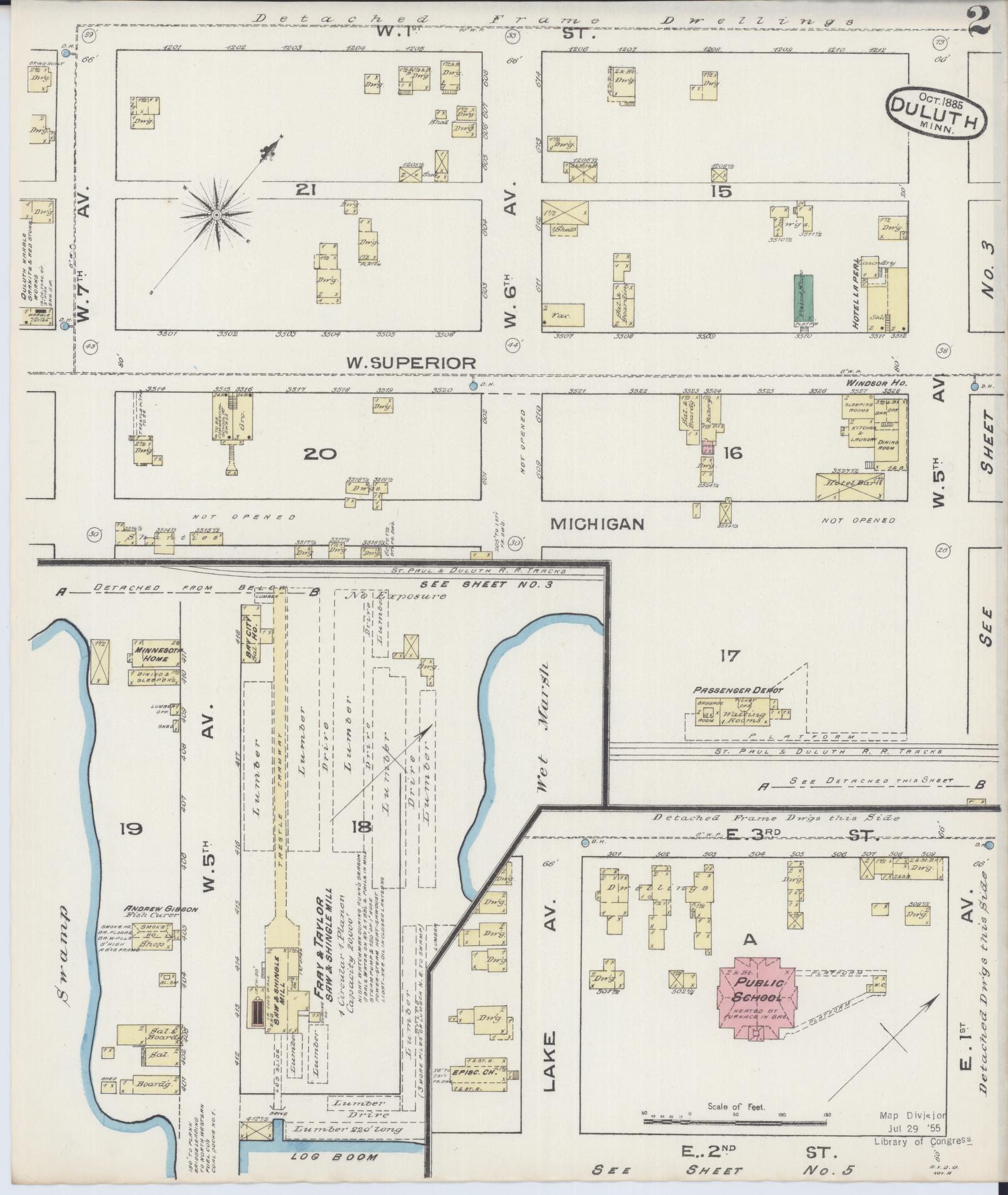 Sanborn Fire Insurance Map from Duluth, Saint Louis County, Minnesota (1885), Sheet #0002 - Complete Map Set gallery image, historic Sanborn map, vintage wall art, Minnesota Minnesota